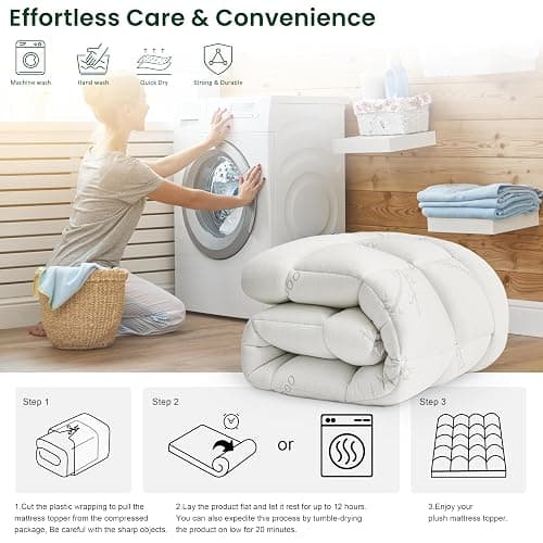 Love's cabin Twin XL Mattress Topper Viscose Derived from Bamboo, Thick Pillow Top Mattress Pad with Stretchable Pockets for 8"-20" Mattress, Soft Breathable Cooling Mattress Topper for Hot Sleepers thumbnail 7