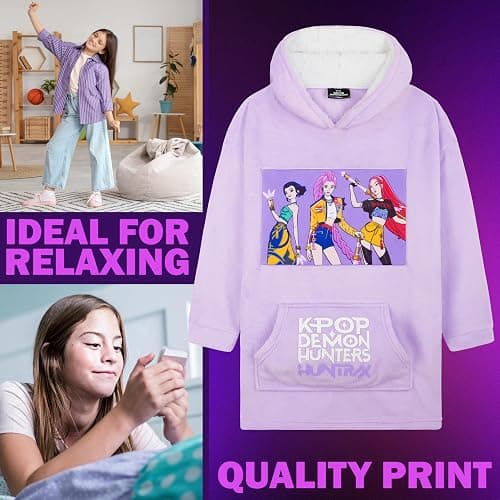 KPop Demon Hunters Official Huntrix Oversized Hoodie for Girls Teens 6-14 Yrs, Fleece Sherpa Lined Hood, Rumi Mira Zoey Gifts thumbnail 2