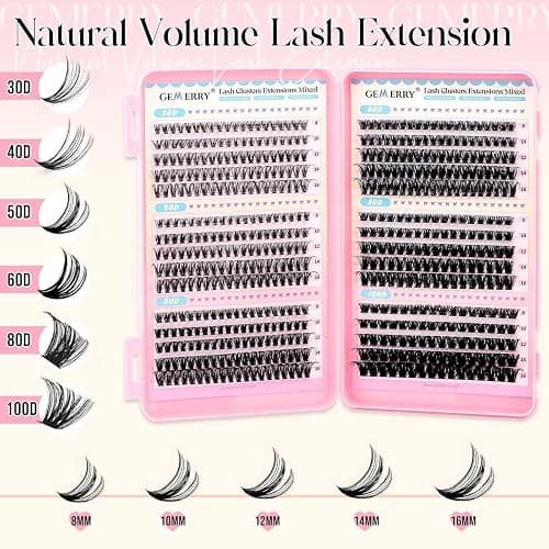 GEMERRY 565Pcs Lash Clusters D Curl Volume Eyelashes Clusters Extensions with Thin Band for DIY at home (30D+40D+50D+60D+80D+100D, 8-16mm) thumbnail 4
