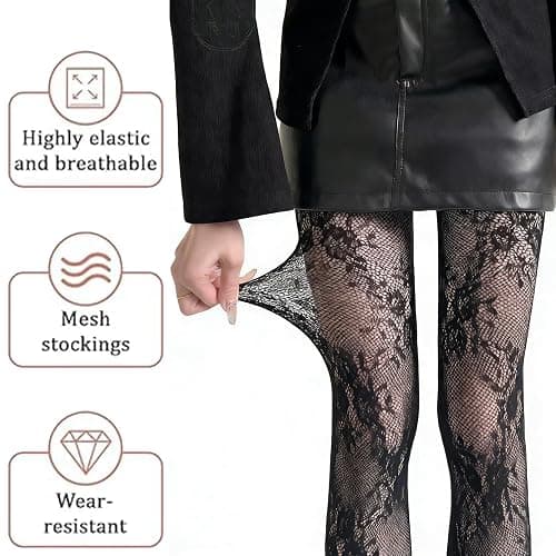 Zhixifan 3 Paar Netzstrumpfhosen Damen, Sexy Strumpfhosen Damen Schwarz mit Muster, Schlangen Netzstrumpfhose, Sexy Strumpfhosen Muster, Modisch, für Party, Cosplay, Alltag, Festival thumbnail 3
