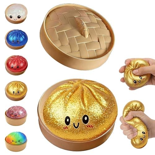 Glitter Dumpling, Glitter Dumpling Squishy with Box, 4 Color Options Dumplings Squishy Toy for Stress Relief (Gold) - Image 1