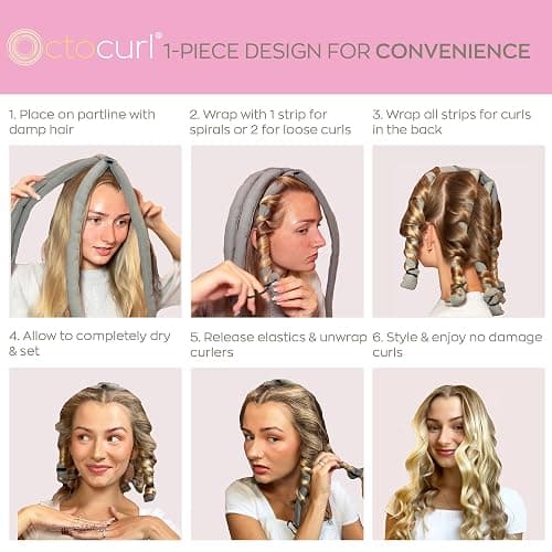 Octocurl No Headband Heatless Hair Curler – Soft Octopus Curling Wrap for Overnight Curls, Spiral, Loose, Beach Waves, Damage-Free Styling for Medium Length Hair (QMax - Mauve) thumbnail 7