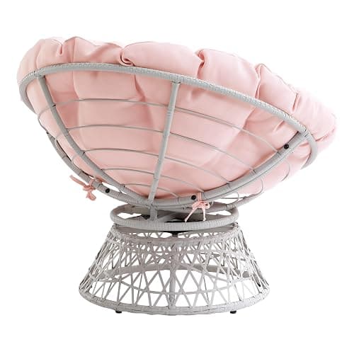 OSP Home Furnishings Wicker Papasan Chair with 360-Degree Swivel, Cream Frame with Pink Cushion thumbnail 7