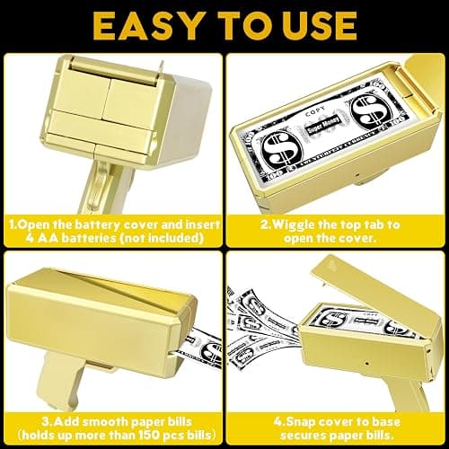 Alagoo Super Money Guns Paper Playing Spary Money Gun Make it Rain Toy Gun, Handheld Cash Gun Fake Bill Dispenser Money Shooter Toy(Metallic Gold) thumbnail 4