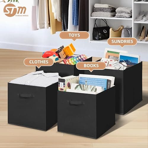 STORAGE MANIAC Storage Cubes, 13 Inch Collapsible Storage Bins with Handles, 8 Pack Fabric Foldable Bins for Organization, Durable Storage Bins for Closet, Shelves, Offices, Toys, 8-Pack Black thumbnail 3