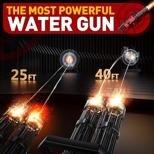 Gatling Electric Water Gun for Adults & Kids, Dual-Barrel, Up to 49FT Most Powerful Automatic Squirt Gun with LED Water-Sensor, Large Water Tank & Battery, Outdoor Pool Toy, Summer Toys for Parties thumbnail 5