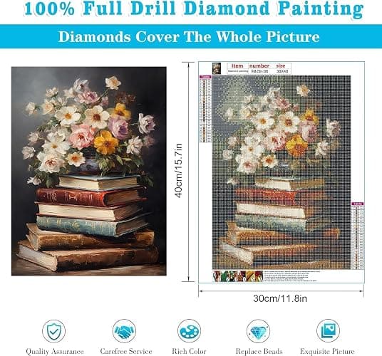 Vintage flower Diamond Art Painting Kits for Adults, Full Drill Diamond Dots Paintings for Beginners, Round 5D Paint with Diamonds Pictures Gem Art Painting Kits DIY Crafts Kits 【11.8x15.7inch】 thumbnail 2