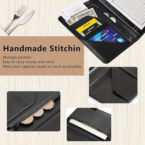 Decahouy Server Book for Waitress,Server Books for Waitress with Zipper Pocket,Cute Server Book, Waitstaff Organizer Waitress Book with Money Pocket and Zipper Fit Server Apron,Cute Bees thumbnail 4
