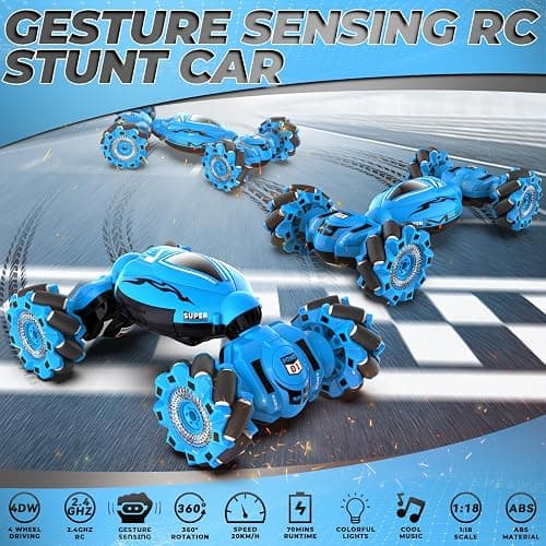 Dysaim Gesture RC Car, Gesture Sensing RC Stunt Car Toys for Kids 6-12 yr, 2.4GHz 4WD Hand Remote Control with Lights Music, Off-Road 360° Rotation Drift for Birthday Toy Gifts thumbnail 2