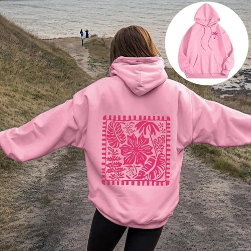 Palm Puff Hoodie for Women Teen Girls Beach Style Oversized Preppy Sweatshirt Y2K Cute Graphic Long Sleeve Tops with Pocket thumbnail 2