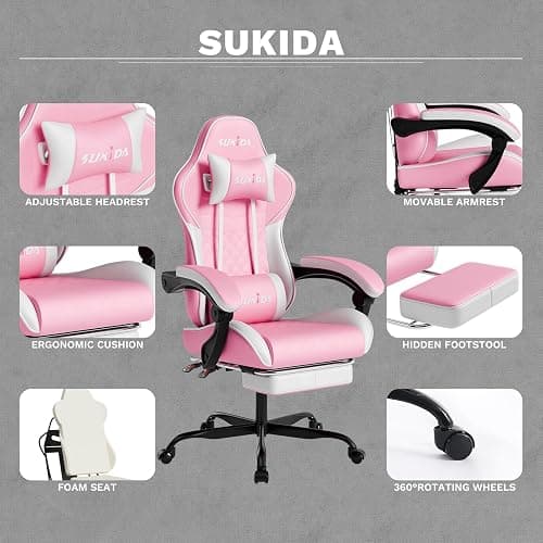 Ergonomic Video Gamer Chairs Gaming Computer Chairs Gamer Chairs for Adults Massage Lumbar Support Swivel Height Adjustable Headrest Backrest thumbnail 5