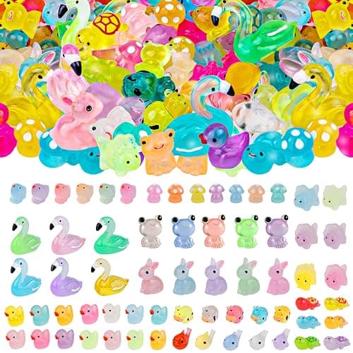 WIURGOHA 80pcs Luminous Mini Resin Animals,10 Styles Tiny Animal Glow in The Dark Miniature Resin Animal Figures Bulk,Mini Ducks Animals for Fairy Garden Micro Landscape Aquarium Dollhouse Decor - Image 1