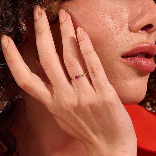 KOHOTA Dainty Gold Birthstone Rings for Women 14k Gold Plated Non Tarnish Thumb Stackable Ring Mothers Birthday Gifts Engagement Wedding Promise Rings Emerald Green Gemstone Jewelry Band Size 6-10 thumbnail 3