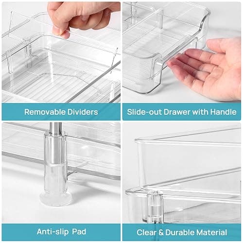 Vtopmart 4 Pack 2 Tier Bathroom Under Sink Organizers and Storage, Clear Kitchen Pantry Organization, Pull Out Medicine Cabinet Organizer with Movable Dividers thumbnail 3