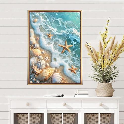 MEIYUDA Beach Diamond Painting Kits for Adults, 5D Seashell Starfish Diamond Art Kits for Beginners, Blue Ocean Beach DIY Gem Art Crystal Painting for Home Wall Decor and Present 12x16inch thumbnail 2