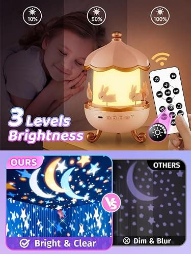 Carousel Night Light for Kids, 15 Music+15 Films+315 Colors Star Projector for Kids Night Light Projector,360°+Remote+1200mah Star Lights for Ceiling,Unicorn Toys for Girls Room Decor Christmas Gifts thumbnail 9