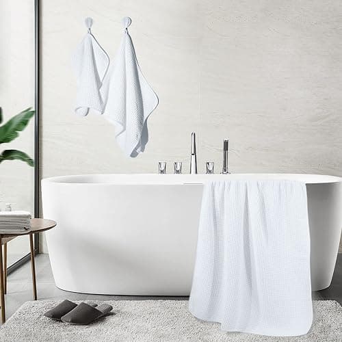 Polyte Oversize, 60 x 30 in., Quick Dry Lint Free Microfiber Bath Towel Set, 6 Piece (White, Waffle Weave) - White thumbnail 4