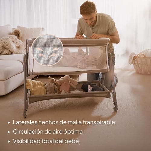 lionelo Luna Cuna de colecho portátil con colchon Cuna de Viaje Bebe co-Sleeping Desde recién Nacido hasta los 9 kg Altura e inclinación Regulables 4 Ruedas con Bloqueo ventilada | De Colecho, Portátil con Colchón Cuna de Viaje Bebé Co-Sleeping desde Recién Nacido, Ruedas con Bloqueo Ventilada thumbnail 6