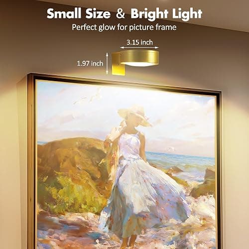 3Pcs Battery Operated Picture Light, Magnetic Led Painting Light with Remote Dimmable and Timer, 3 Lighting Modes Art Display Light for Picture Frame Paintings, Wireless Wall Decor Puck Lights, Gold thumbnail 4