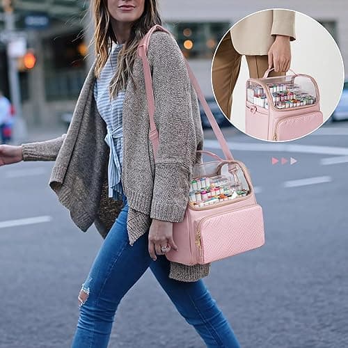 Rexmica Large Marker Organizer Case for 180 Markers, Marker Storage Bag with Dividers and 4 Pockets for Paint Markers, Paint Brushes, Colored Pencils or Other Art Supplies, Black (Patented Design) - Pink thumbnail 5