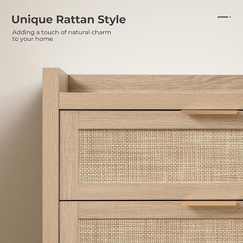 SICOTAS Dresser for Bedroom Chest of Drawers 46" Tall Dresser for Closet with 5 Rattan Drawers Boho Night Stand Large Clothes Storage Cabinet for Living Room Hallway Nursery Entryway - Reclaimed Light Oak/5 Drawers - 1 Piece thumbnail 4