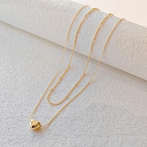 OGD Heart Necklace for Women, 14K Gold Plated Layered Tiny Puffy Heart Pendant Necklace Cute Chunky Heart Choker Necklace Simple Gold Necklace Jewelry for Women Trendy Gift thumbnail 7