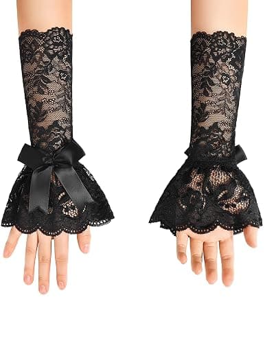 Avidlove Women Ruffle Bow Lace Gloves Fingerless Mid Elbow Sleeve Costume Wedding Opera Tea Party Prom Cosplay Gothic thumbnail 2