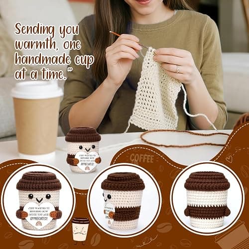 OCCdesign Mini Appreciation Gift for Women Men Coworkers Teachers Boss Nurses Handmade Crochet Coffee Cup Thank You Gift for Friends Roommates Staff Employees Volunteers Birthday Office Desk Decor thumbnail 3