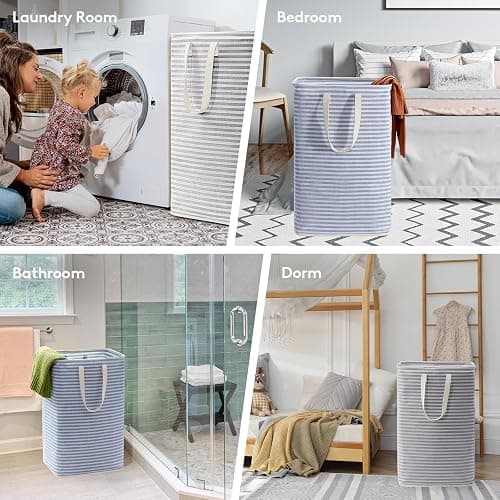 Lifewit 2 Pack Laundry Hamper Large Collapsible Laundry Basket, Freestanding Waterproof Cloth Hamper with Easy Carry Handles in Laundry Room Bedroom Bathroom College Dorm for Adult, Grey&Blue, 2 x 80L thumbnail 7