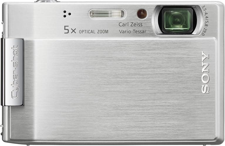 Sony Cybershot DSC-T100 8MP Digital Camera with 5x Optical Zoom and Super Steady Shot (Silver) - Image 1