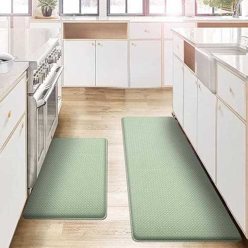 AUTODECO Kitchen Mats and Rugs Set of 2 - Cushioned Anti-Fatigue Kitchen Rug for Floor Washable 17"x29" +17"x59", Light Green - Image 1