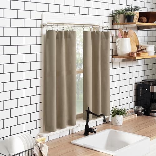 No. 918 Martine Microfiber Semi-Sheer Rod Pocket Kitchen Curtain Valance and Tiers Set, 54" x 36", Taupe thumbnail 8