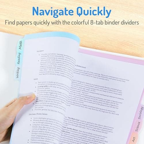Forvencer 8-Tab Binder Dividers with Tabs, 2 Sets Write&Erase Dividers | Dividers for 3 Ring Binder, Durable Binder Tabs for Organizers, 3 Ring Binder Dividers with Tabs for School Office, Pastels thumbnail 7