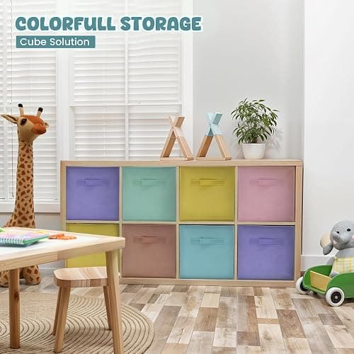 4E's Novelty 6 Pack 11 Inch Pastel Color Storage Foldable Cube Bins, Colorful Storage Baskets For Nursery, Kids Room, Fabric Baskets For Toys, Clothes, Classroom Organization and Storage thumbnail 4