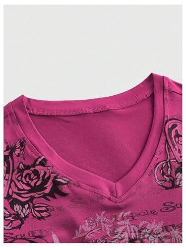 Milumia Women's Y2k Grunge Graphic Tee Shirt V Neck Long Sleeve Fitted Going Out Tops thumbnail 3