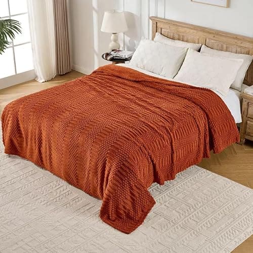 90x90 Inch Rust Queen Bed Blanket - Soft & Fluffy Fleece, Cute & Aesthetic, Perfect for Sofa, Couch, Bed, Living Room & Bedroom, All-Season Use, Plush & Cozy Decorative Blanket thumbnail 3