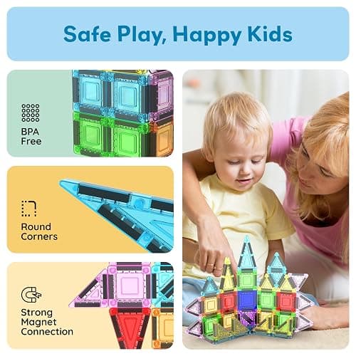 PicassoTiles 40pc Nano Mini Magnetic Tile Construction Building Blocks Travel Toy Set with Storage Case STEM Educational Fun Learning Magnet Tiles Stacking Toys for Toddlers Girls Boys Ages 3+ PN01 thumbnail 6