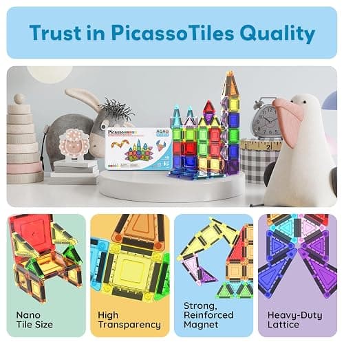 PicassoTiles 40pc Nano Mini Magnetic Tile Construction Building Blocks Travel Toy Set with Storage Case STEM Educational Fun Learning Magnet Tiles Stacking Toys for Toddlers Girls Boys Ages 3+ PN01 thumbnail 8