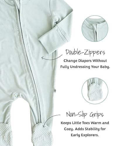 Caden Lane Zippered Baby Footie Pajamas, Soft Onesie Bodysuit with Feet & Double Zipper for Easy Diaper Change, Infant, and Toddler Footed One-Piece Jumpsuit, Lily Pad Green, 3-6 Months - 3-6 Months - Lily Pad thumbnail 3