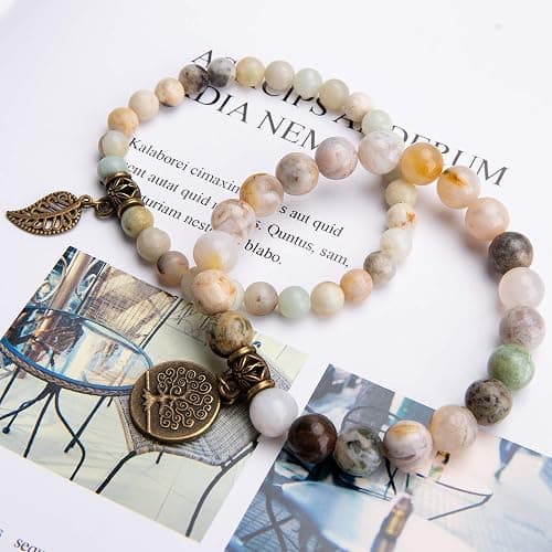 Bivei Natural Semi Precious Gemstone beads bracelet for women - Life Tree and Leaf Charm Energy Reiki Crystal Stretch Bracelets thumbnail 5