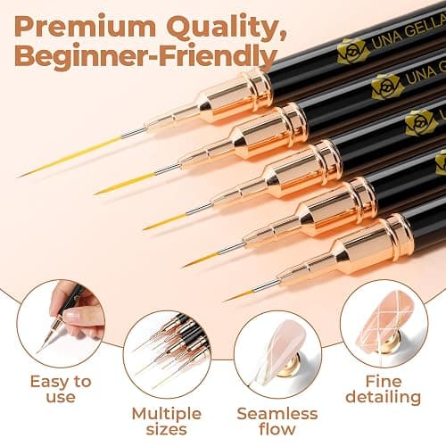 UNA GELLA Metallic Nail Art Brushes, Liner Pens Set 5Pcs Black Color For Nail Art Gel Polish - Thin Detail Nail Art Design Painting Brush Set For Nails Gel Fine Drawing Nail Tools Sizes 7/9/11/15/25mm thumbnail 4