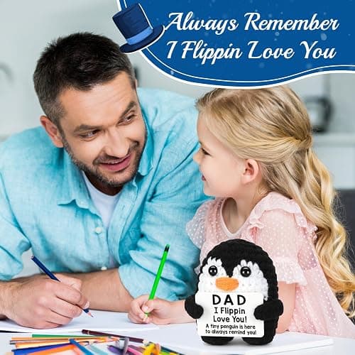 Fathers Day Dad Gifts from Daughter Son, Handmade Crochet Mini Penguin Birthday Gift for Father StepDad, Funny Gifts for Dad Birthday Father‘s Day Cute Decor, I Love You Dad‘s Emotional Small Present - Dad thumbnail 6
