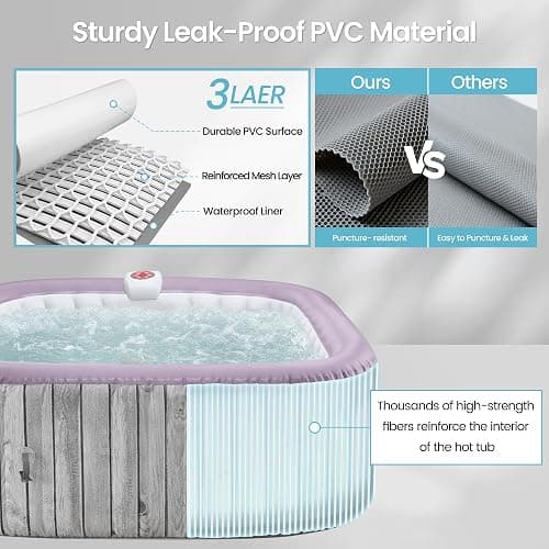 SEGMART 4-6 Person Inflatable Hot Tub, Portable Outdoor Spa with 130 Air Jets, Circulation Heating & Filter System, PVC Blow Up Tub for Backyard & Patio (Square) thumbnail 3