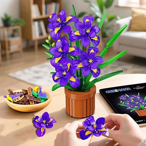 CUBIMANA Flowers Botanicals Iris Building Set - Artificial Purple Bonsai Plant for Home Office Décor, 808PCS Fake Flowers Building Block Indoor Decoration, Floar Birthday for Adults thumbnail 7