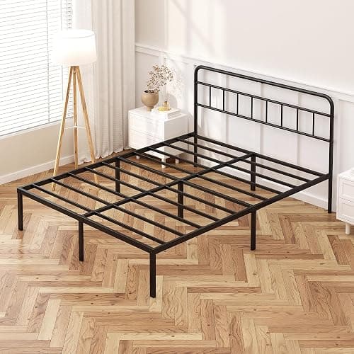 Kujielan 12 inches Queen Size Bed Frame with Minimalist headboard,Metal Platform Base with Strong Metal Slats,Mattress Foundation for Under Bed Storage,Easy Assembly,Black - Queen - 12 INCH thumbnail 8