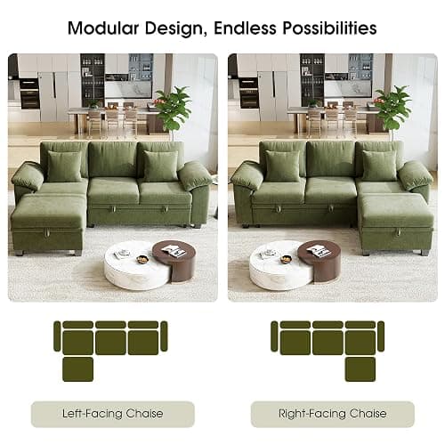 86" Modular Sectional Sleeper Sofa Bed, L Shaped 4 Seat Pull Out Couch with Storage Ottoman, Convertible Cloud Couch Bed, Sectional Couches for Living Room, Apartment (Green) thumbnail 8