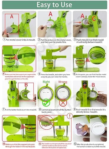 Happizza Button Maker Machine Multiple-Sizes - Pin Maker Machine 1.25 inch+2.25 inch, Interchangeable Button-models Badge Button Press Machine with 200 Sets 32+58mm Button Maker Supplies&Circle Cutter thumbnail 6