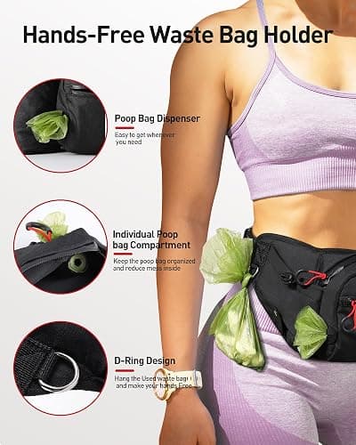 AGPTEK Dog Walking Fanny Pack, Large Capacity Dog Training Treat Pouch, Waist Bag with Removable Snack Pouch, Water Holder, Poop Bag Dispenser, Waterproof Zipper, Adjustable Strap, Black thumbnail 6