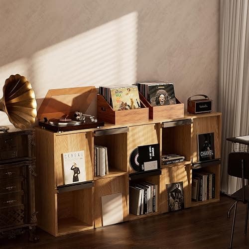 Vecxoty Wood Vinyl Record Storage, Retro & Durable Vinyl Crate and Record Holder, Album Storage Record Case Box for 60+ Records, Perfect Record Organizer for Home Decor and Collection Display(Brown) thumbnail 7
