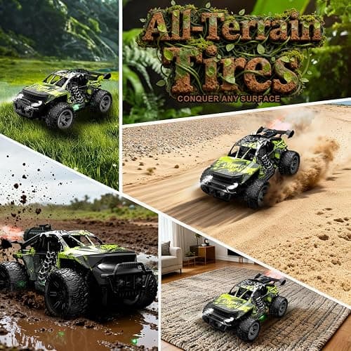 WRTWRT 1:18 RC Monster Truck for Boys, Kids 4-7-8-12，All-Terrain Off-Road Remote Control Car with LED Lights & Spray, 40 Min Playtime, 2.4GHz Fast Response Graffiti RC Truck Jeep Toy thumbnail 4